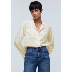 Madewell Seersucker Resort Shirt Large Oversized Button Up Cotton Blend Breezy